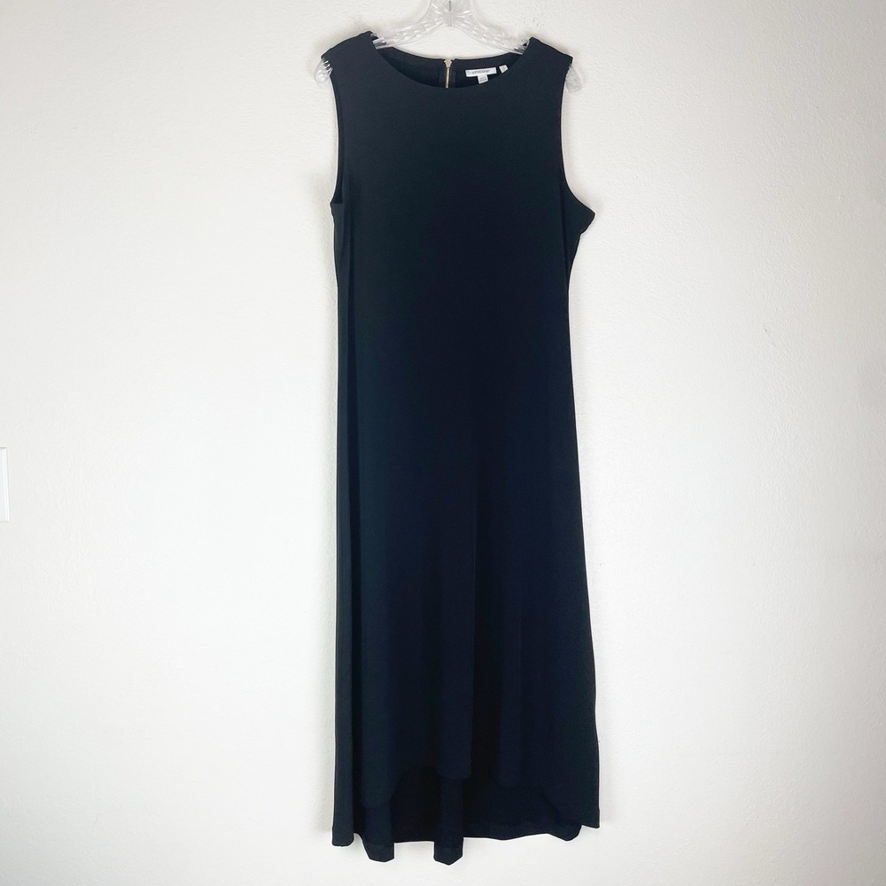 Chico's Dress Sz 2 Large Midi Black Stretch Classic Timeless LBD Minimalist L
